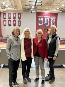 TUARA members Marie Robbins, Debbie Lane, Cathy Andreen, and Susan McGuire prepare to watch The University of Alabama Men’s Wheelchair Basketball team in action.